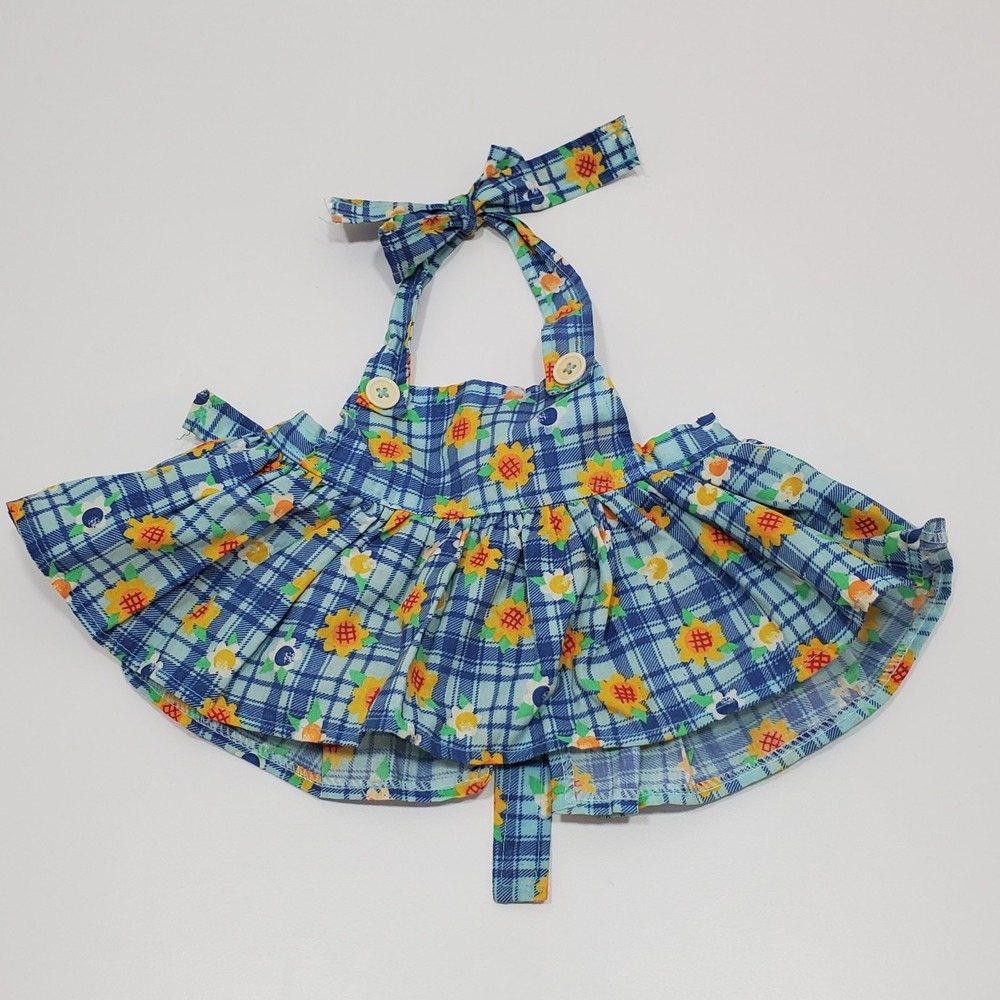 Vintage Build A Bear Workshop Spring Floral Pinafore Apron Dress Sunflower Plaid